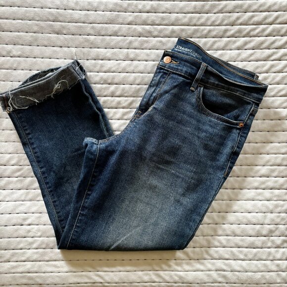 Old Navy Women’s Mid-Rise Straight Jeans Sz 10 Regular Dark Wash Frayed Hem - Picture 7 of 7
